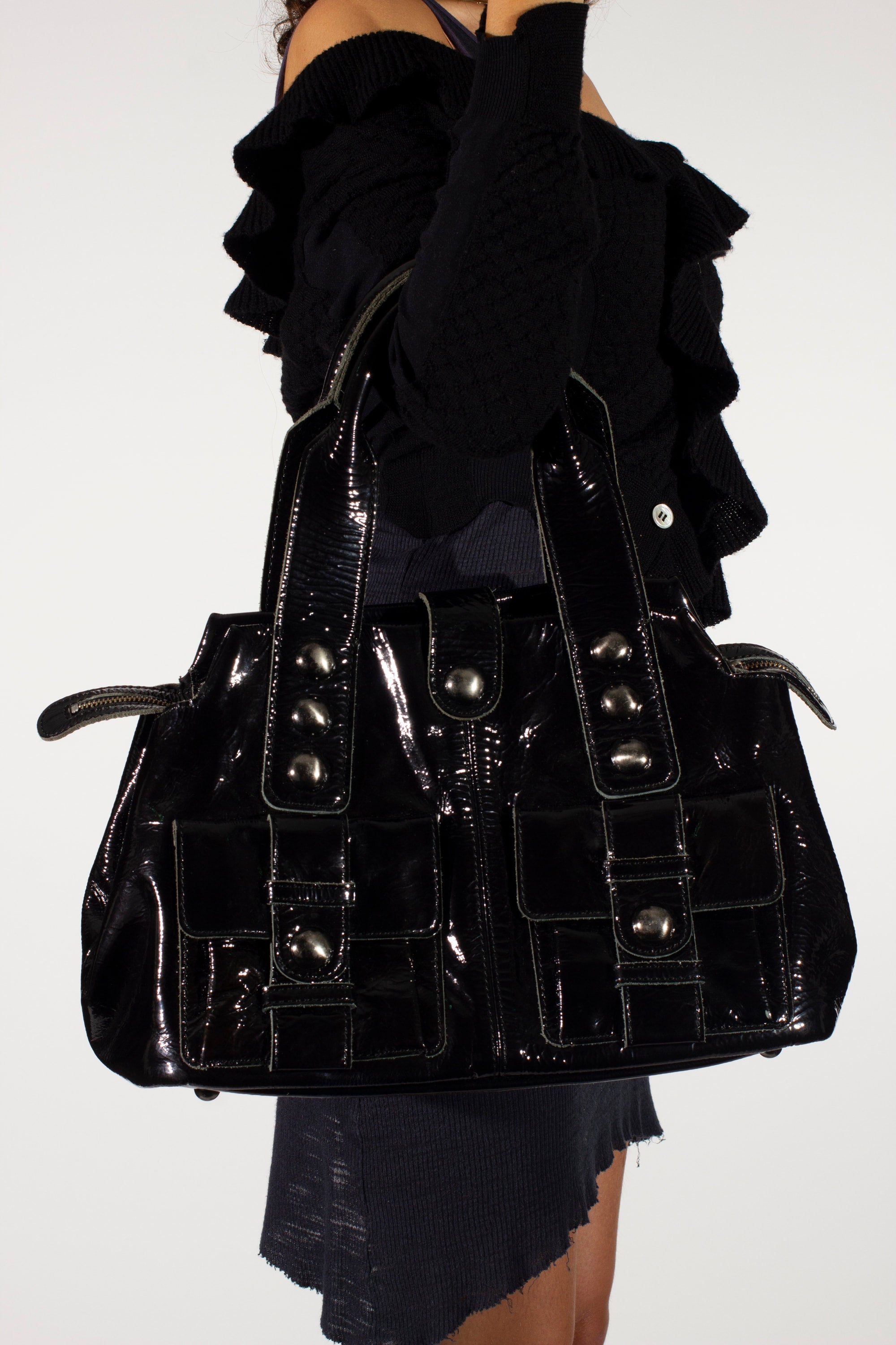 Comme des Garçons: Patent Black Studs Bag Comme des Garçons: Patent Black Studs Bag