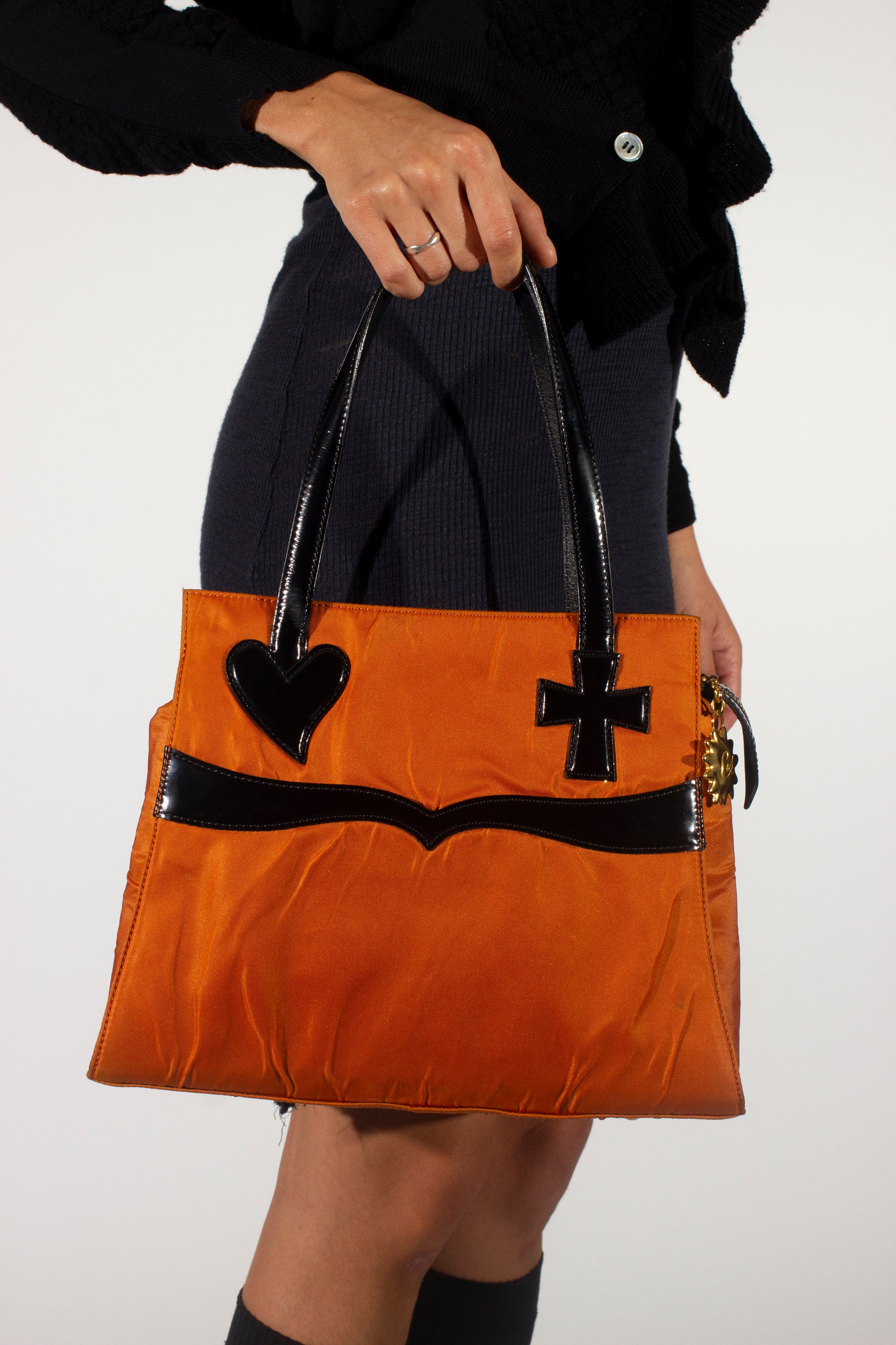 Christian Lacroix: Orange Black Heart Cross Bag