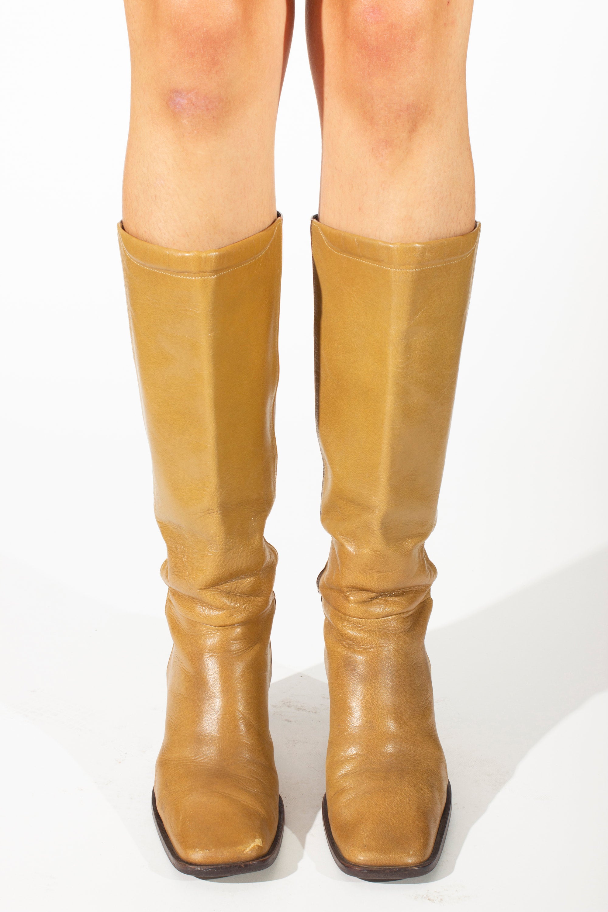 Alfredo Bannister: Tan Black Sole Red Stripe Knee High Boot